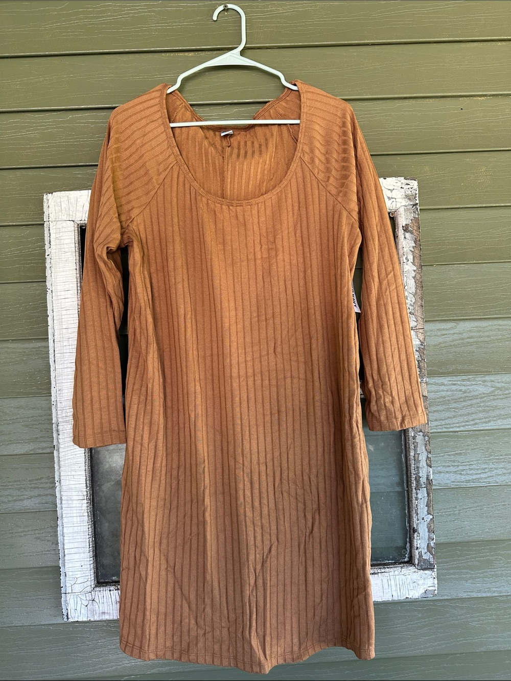 Old Navy Womens 2X Brown Rib Knit Long Sleeve Scoop Neck Shift Dress 498779-00-1
